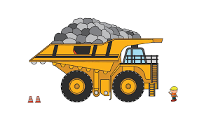 Camions miniers géants et rochers